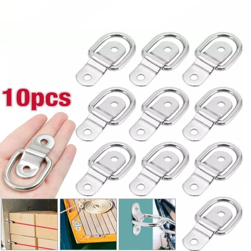 10PC Point D-Rings Hook Mounting Brackets Tie Down Ring Load Anchor Lashing Heavy Duty Steel Trailer Van Boat Truck Parts