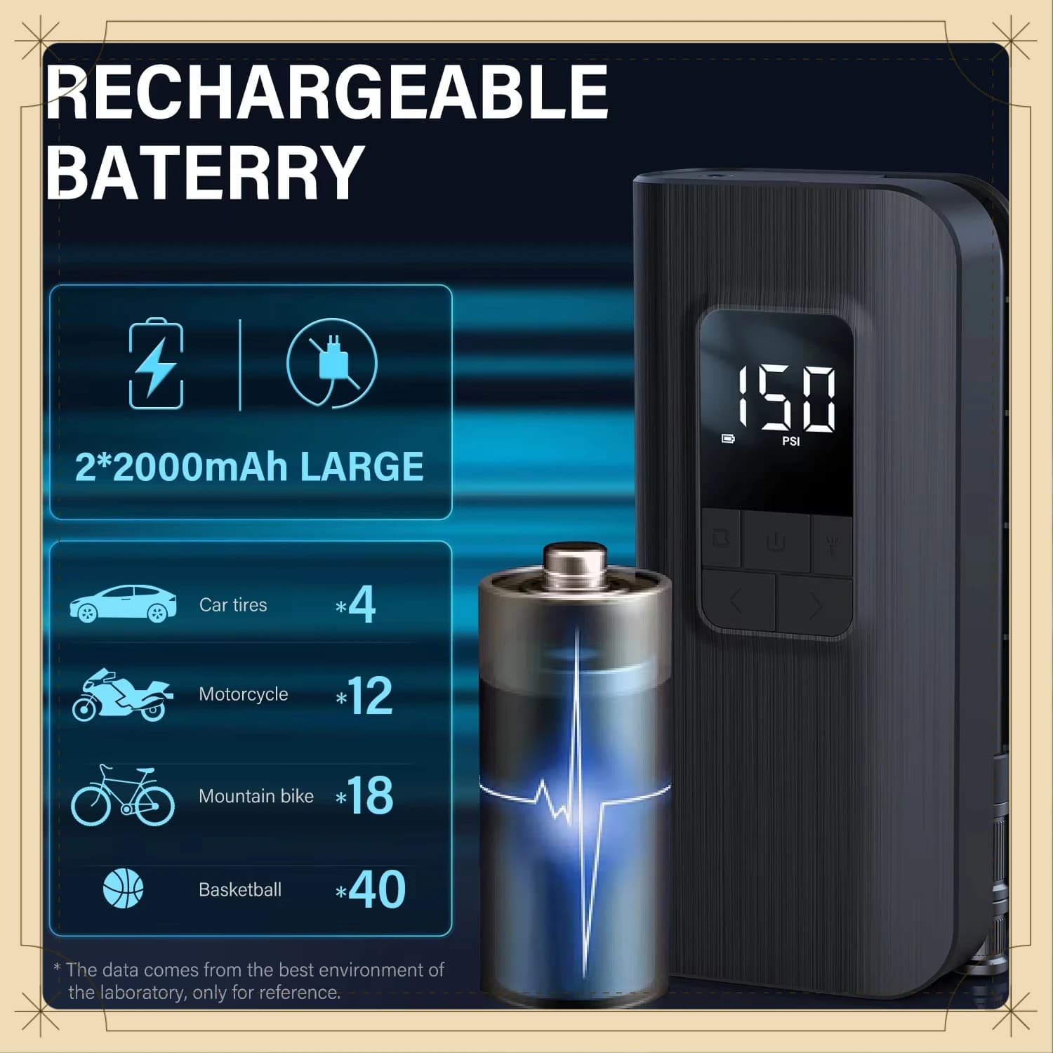 Electric Automatic Battery Powered Bicycle Bike air Pump Portable Car Tire Inflator Pump