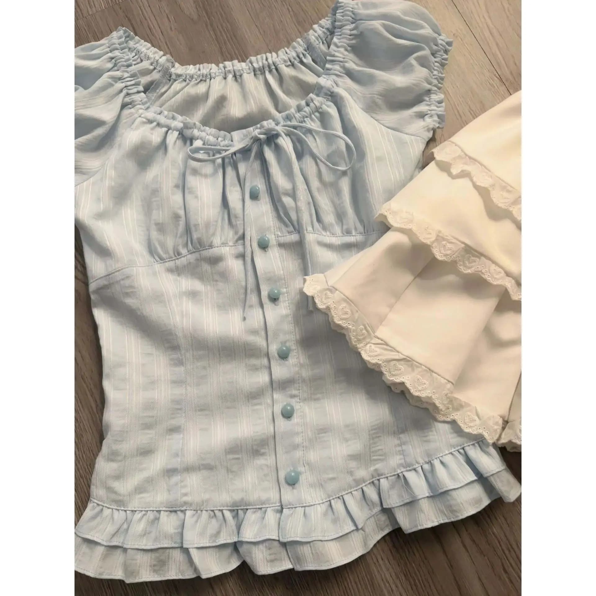 Onalippa Vintage One Shoulder Short Sleeved Shirt Women Summer Sweet Waist Cinching Slim Fit Slimming Blouse Style Top