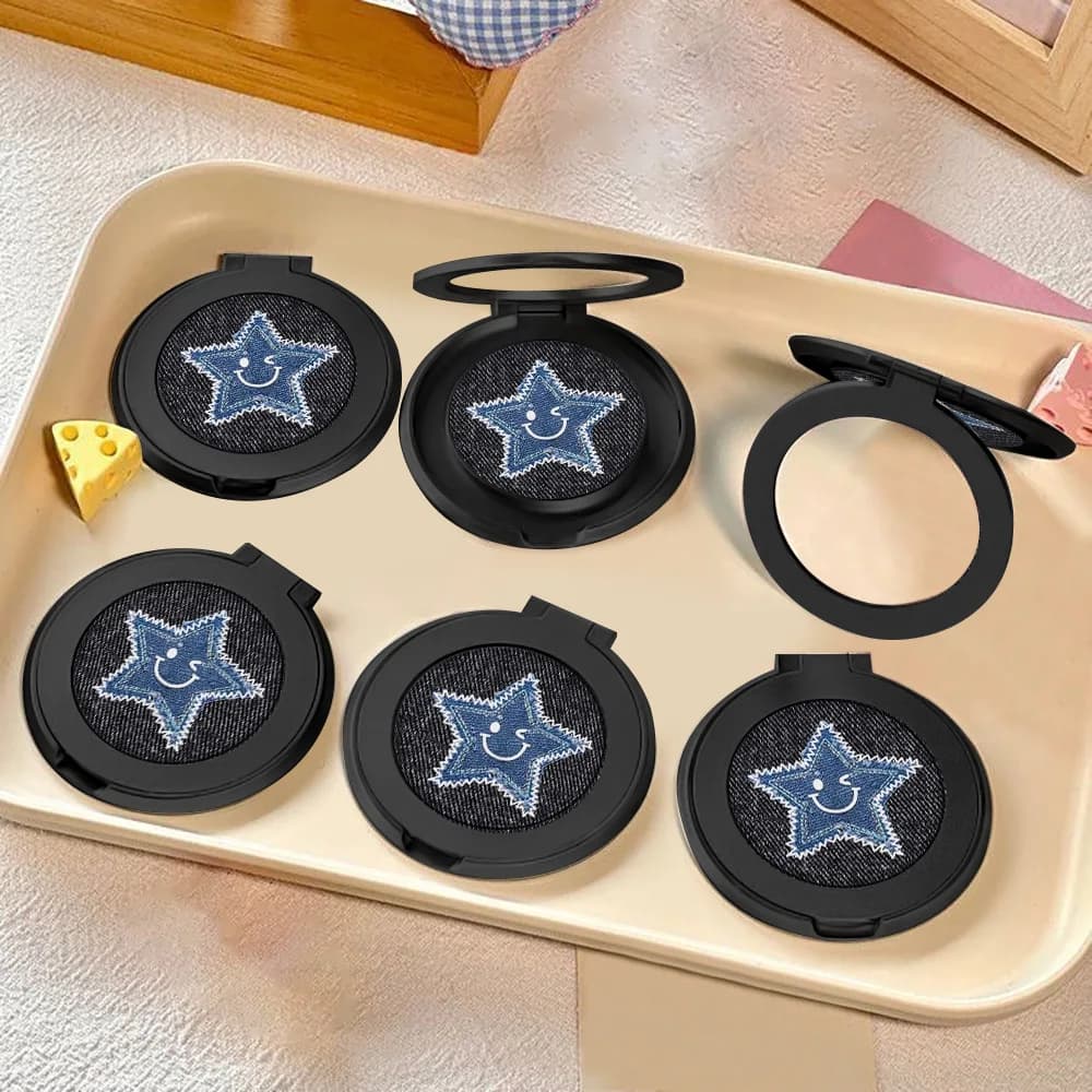 Black 360° Rotatable Ring Holder Anti-Slip Ring Grip For Shockproof Protection Retro Denim Embroidered Design Desktop Stand