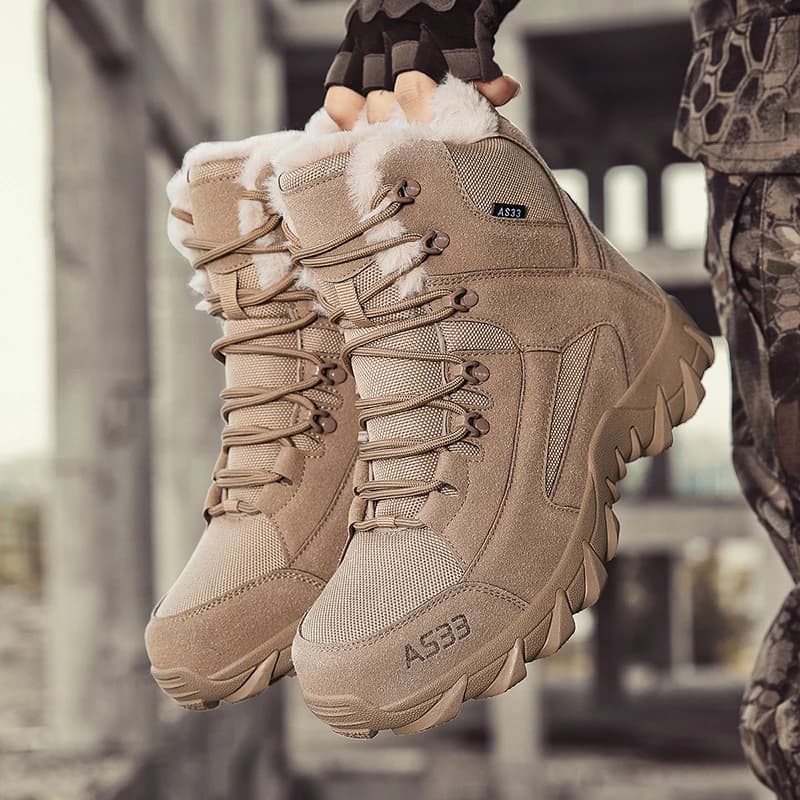 Winter Men's Boots Plush Warm Military Tactical Boots Outdoor Noon Slip Hiking Shoes Winter High-top Cotton Shoes Men Snow Boots