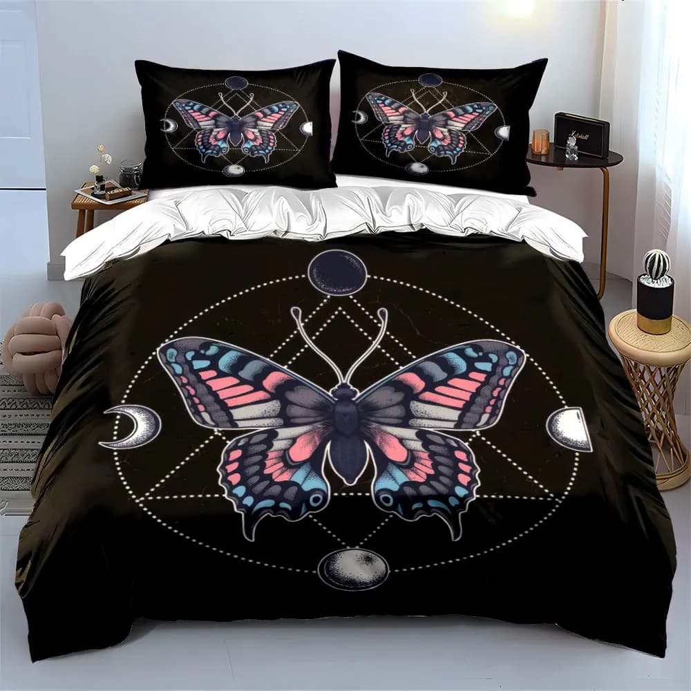 Set di decorazioni artistiche Butterfly Trio, set di biancheria da letto morbido e delicato sulla pelle, include 1 copripiumino e 2 federe, regalo