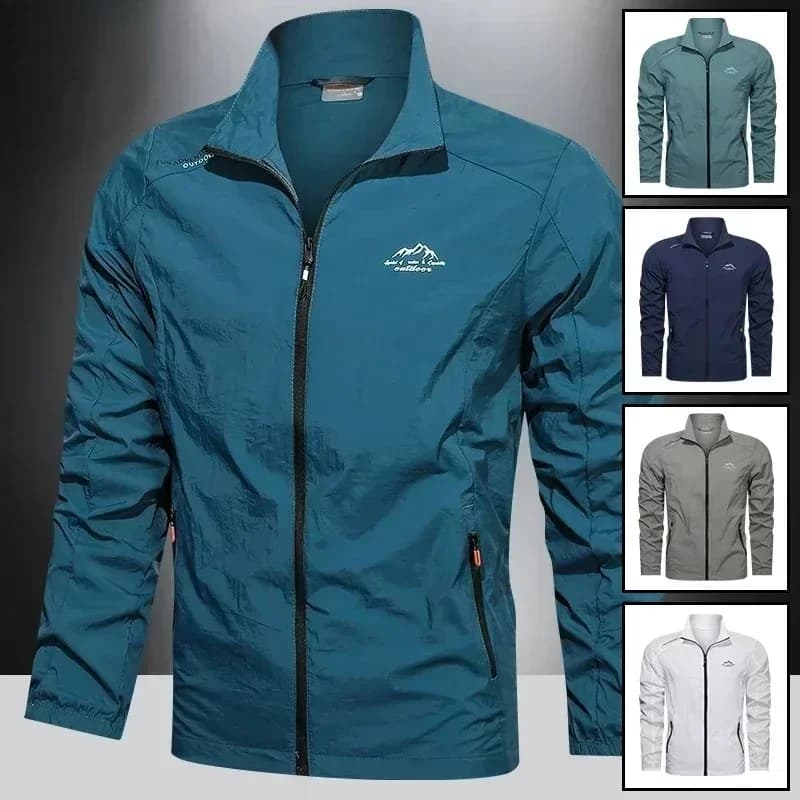 Giacca da Corsa Outdoor ad Asciugatura Rapida con Protezione Solare per Uomo, Tasche con Zip, Giacche Traspiranti Ultra-leggere, Abbigliamento da Lavoro
