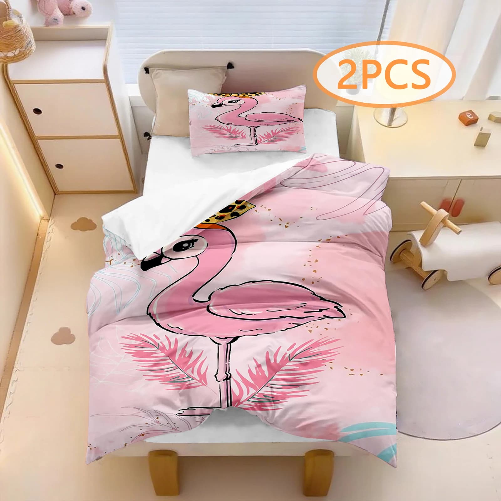 Set copripiumino Flamingo Basketball, set biancheria da letto, set piumino 3D per bambini, 2 pezzi, per neonati/bambini (senza materiale di riempimento)