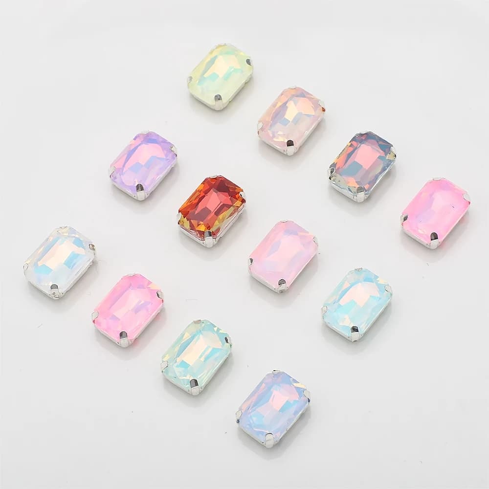 10 pz 10x14mm cucire su strass rettangolo nastro artiglio impostazioni moka opale artiglio flatback cucito accessori artigianali fai da te con foro