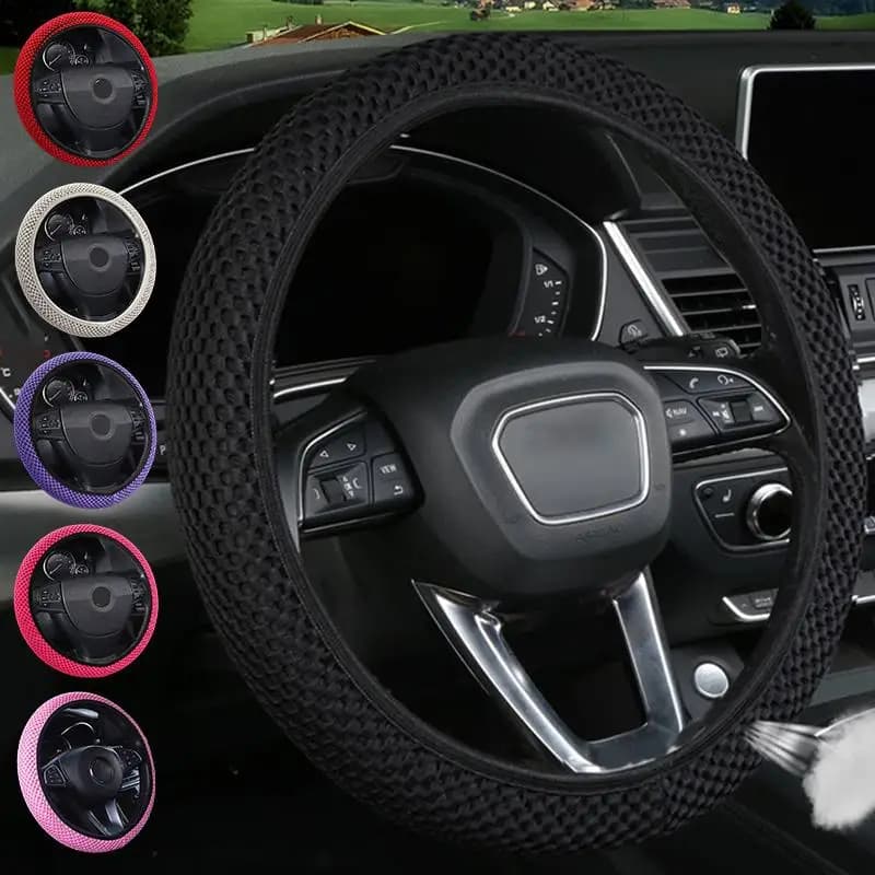 Universal Car Steering Wheel Protective Cover Breathable Elastic Band Anti Slip Flax Suitable 38cm Four Seasons