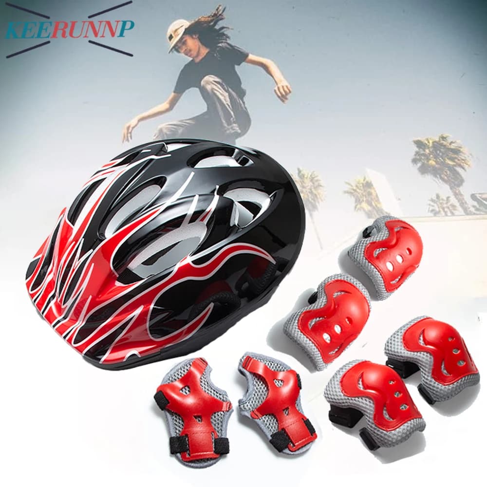 Set di equipaggiamento protettivo da 6 pezzi per bambini da 7 pezzi: casco regolabile, ginocchiere e gomitiere, protezioni per le mani per skateboard, scooter, pattinaggio a rotelle