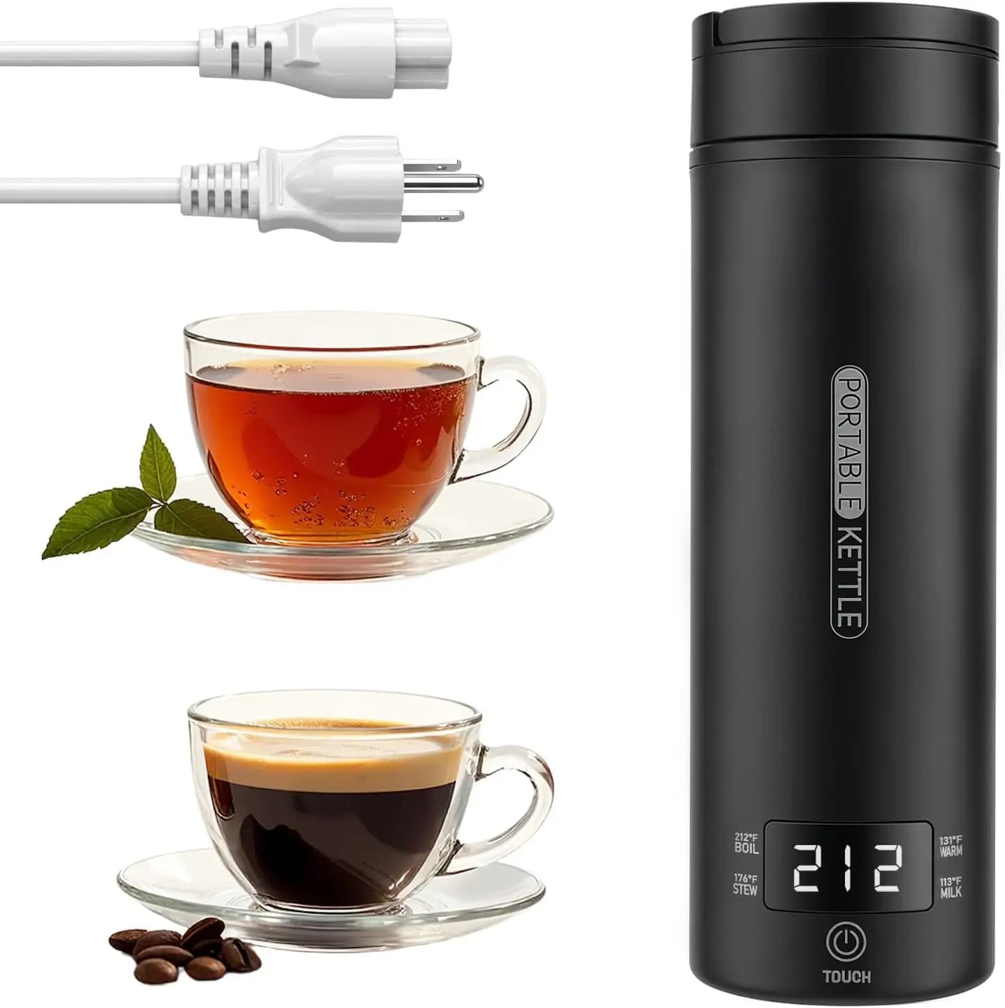 Bollitore Elettrico Portatile 110V per Viaggi con Rivestimento in Acciaio Inox 316, Spegnimento Automatico