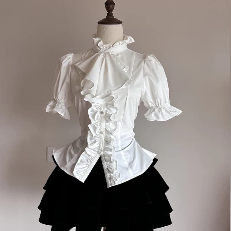 Camicie con maniche a sbuffo Lolita gotico vittoriano giapponese Y2k Estetico Ruffles Bow Camicetta sottile Top Donna Vintage Elegante JK Blusas