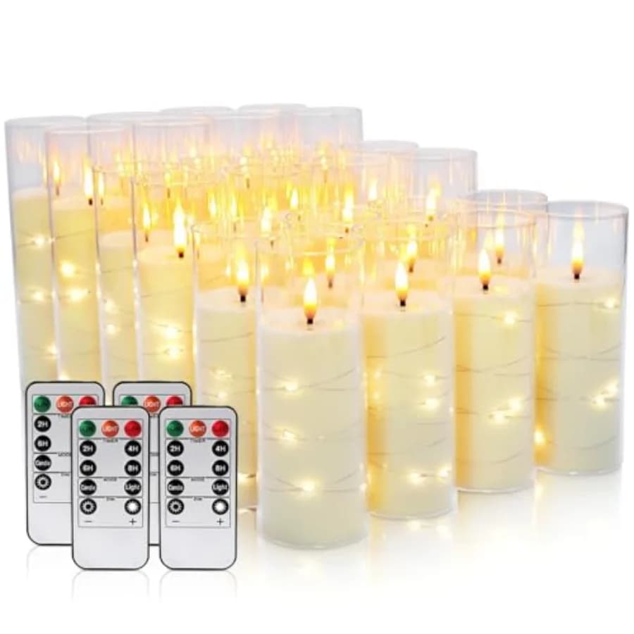 Set di 24 Candele LED Senza Fiamma Avorio con Telecomando e Luci Fatate Integrate per Decorazioni Natalizie Alimentato a batteria con timer, sicuro e