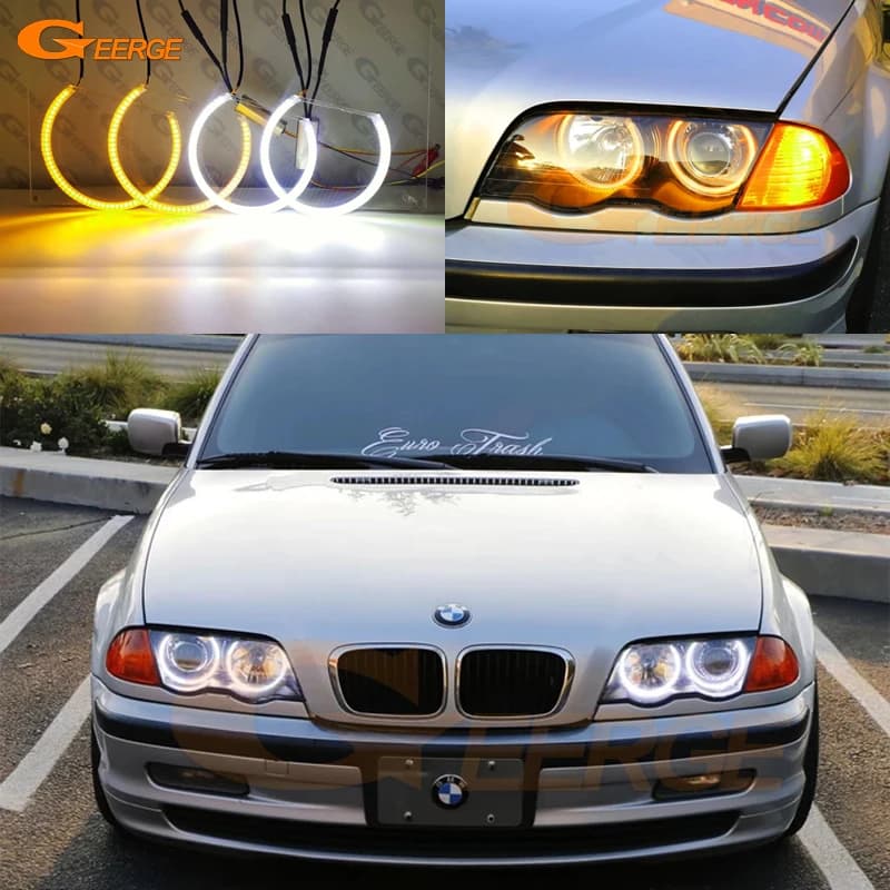 Per BMW E46 Coupe Convertible 1999 2000 2001 2002 2003 Ultra Luminoso Luce diurna Indicatori di direzione SMD LED Angel Eyes Kit Halo Anelli
