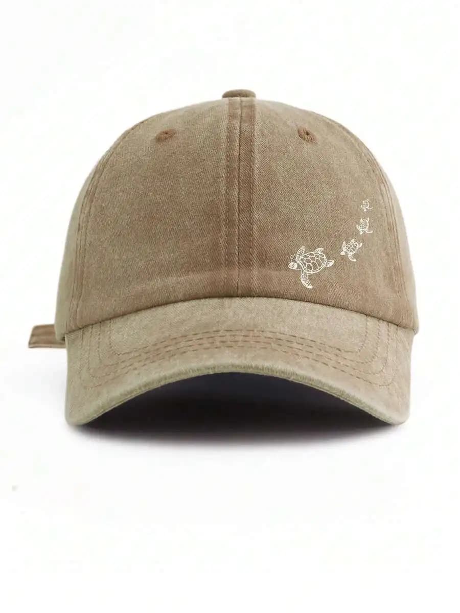 Cappellino da Baseball Casual Lavato con Stampa Tartaruga Marina, Unisex, Regolabile, Protezione Solare