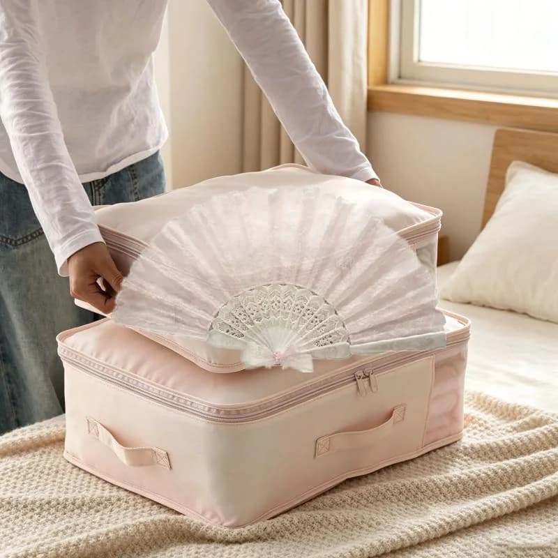Visible Bed Sheet Storage Bag Foldable Portable Blanket Storage Holder with Handle for Household Quilt Pillow Organization