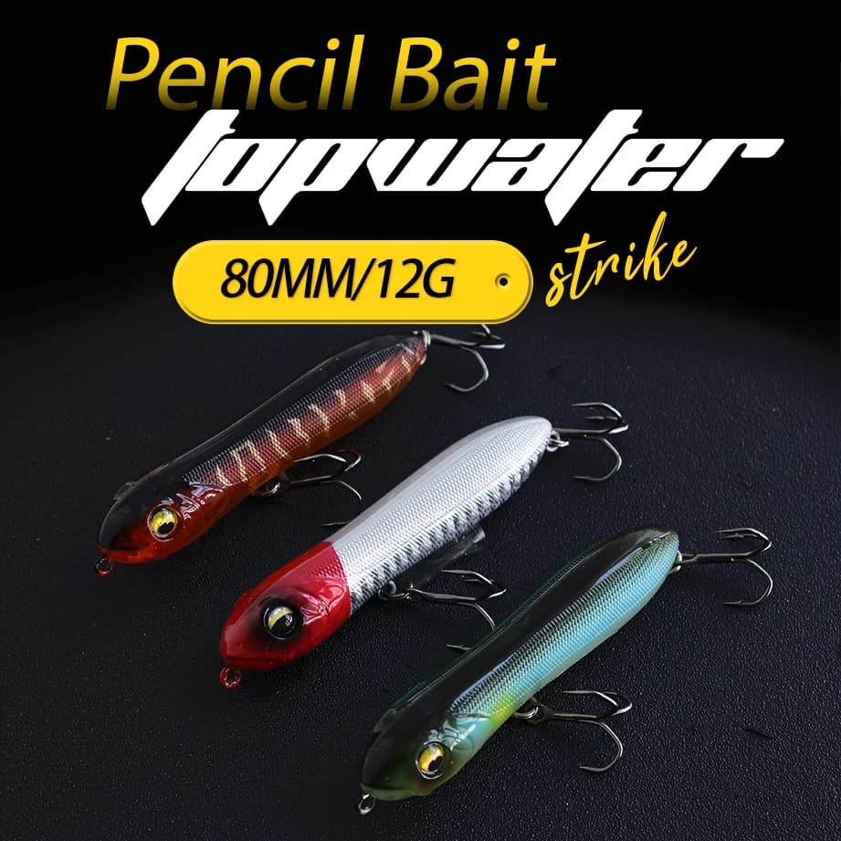 Shuangsheng 80mm Topwater Classic Snakehead S-Action Pencil Bass Fishing Lure 12g