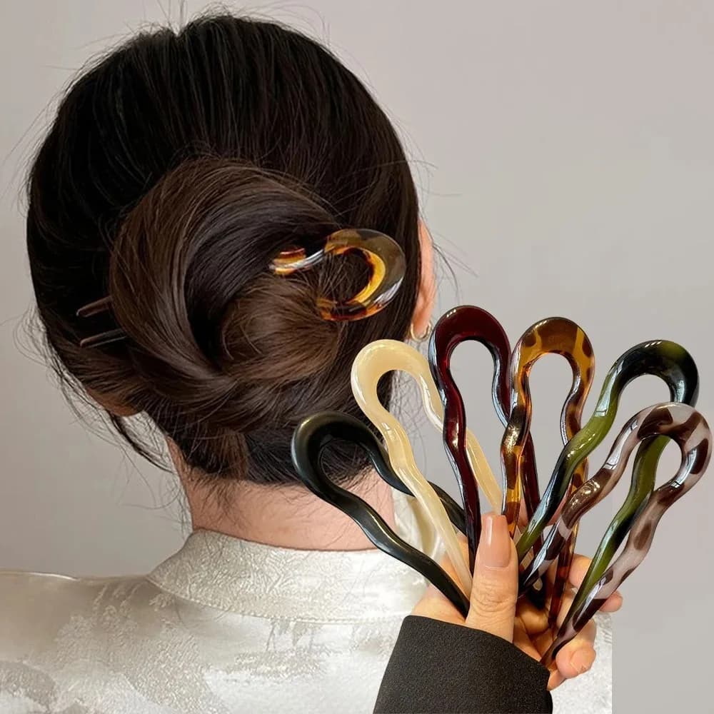 U-shaped acetate acrylic tartaruga effect, fashionable geometric hair accessory for women and girls
