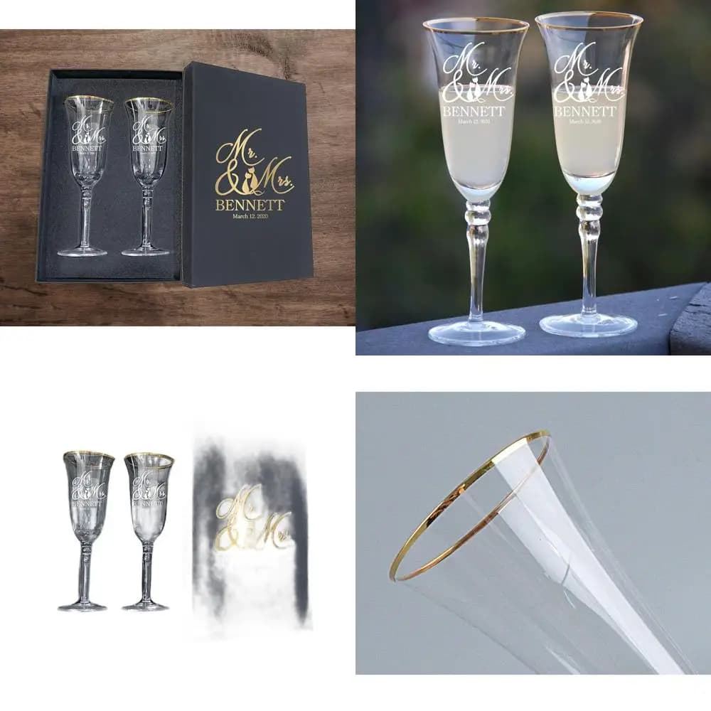 Set of 2 Custom Glasses with Engraving, Elegant Design Laser Engraved