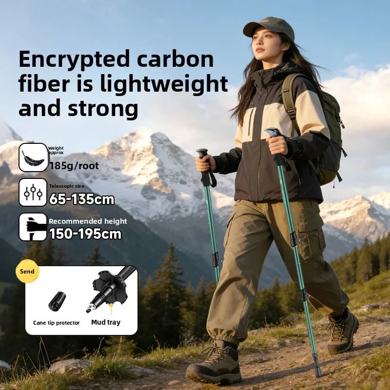 Carbon Fiber Trekking Poles,Ultralight 3 Section Telescopic Hiking Sticks,Unisex Professional Anti Slip Walking Poles for Hiking