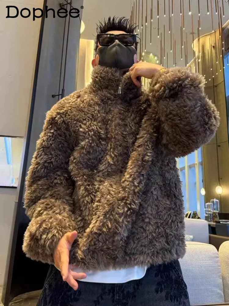 Cappotti da giacca caldi imbottiti alla moda da uomo 2025 Cappotti invernali nuovi ed eleganti in pelliccia sintetica Maschile bello a maniche lunghe tinta unita Chic in pelliccia sintetica