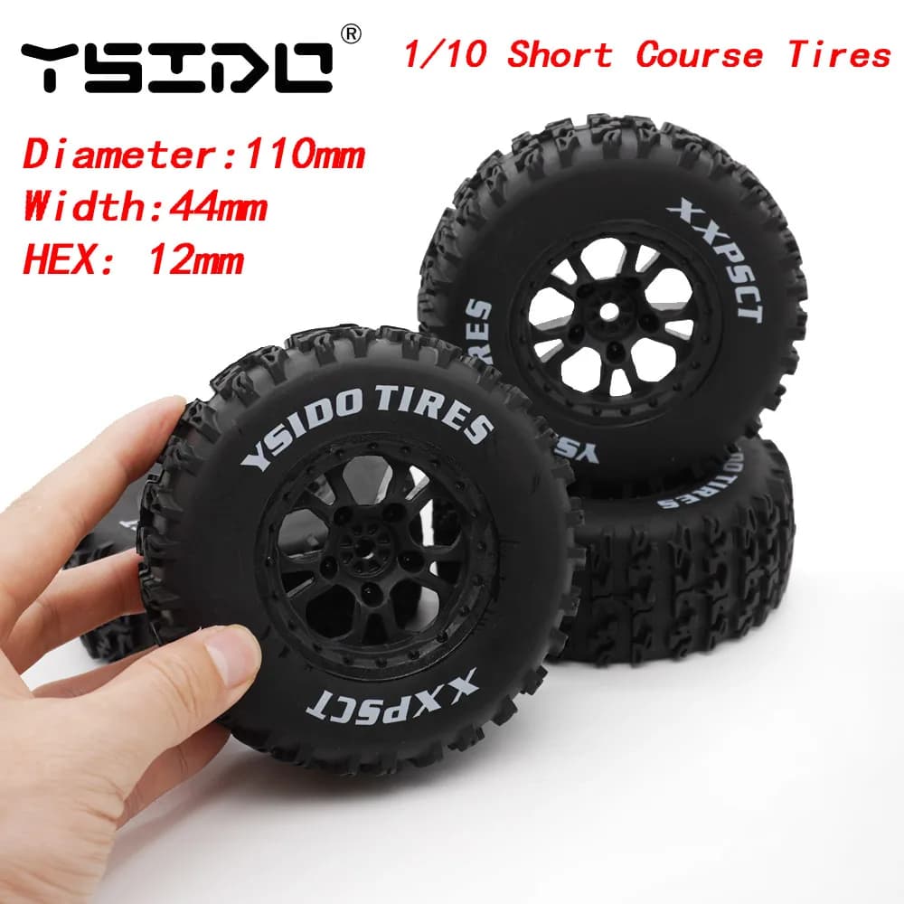 YSIDO 4 pz 110mm 1/10 Corso Breve Camion Pneumatici Ruota Con 12mm Esagonale Per Slash Arrma Senton HuanQi 727 Vkar 10sc Hpi Rc Auto
