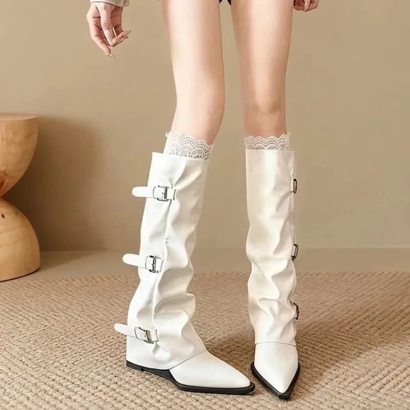Women's Long Tube Boots High Heel Chunky Heel Spring Autumn Pointed Toe Booties Calf Length Boots Knight Boots PU Leather