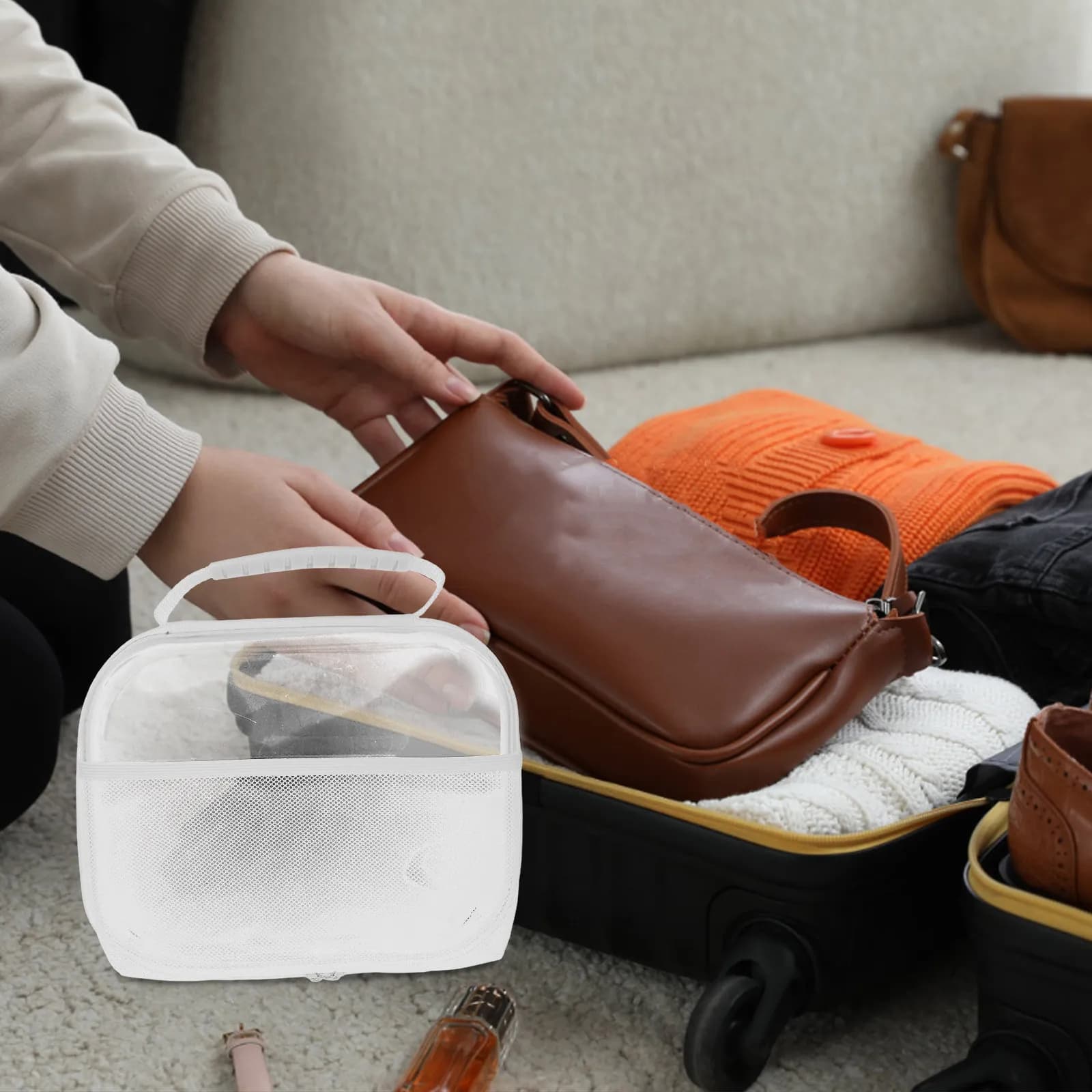 Astuccio Trasparente Rigido in Plastica con Cerniera, Borsa Organizer da Viaggio per Articoli da Toeletta, Scatola Portatile Piccola per Trucchi e Prodotti Skincare