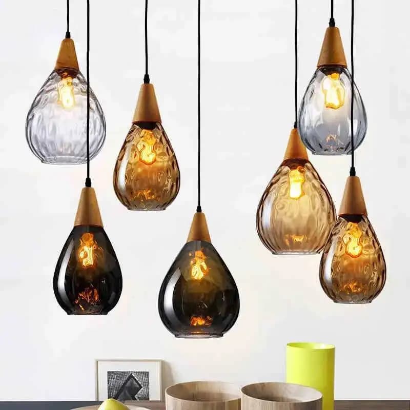 Lampada a sospensione scandinava in vetro ondulato Lampada da soffitto vintage nordica per bar caffetteria ristorante soggiorno lampadario a testa singola