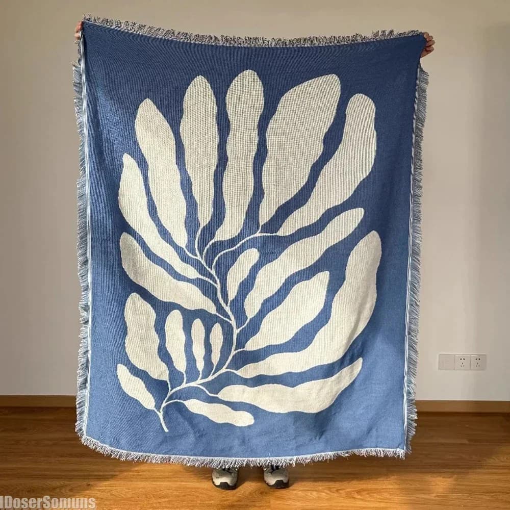 Coperta per divano casual blu con nappe Decorazione da appendere alla parete Arazzo in stile country americano per soggiorno per il tempo libero