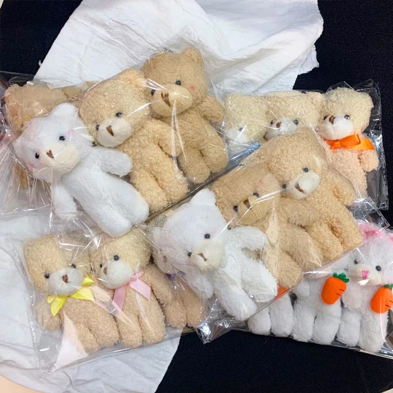 3 pz/set 13 cm Teddy Bear Peluche Bambola Animale Orso Farcito Giocattolo Portachiavi Simpatico Cartone Animato Coniglio Peluche Portachiavi Borsa Ciondolo Regalo Dei Bambini