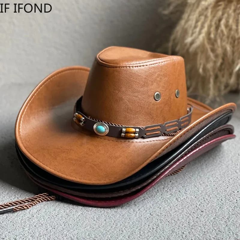 Cappelli da cowboy occidentali in ecopelle per donna uomo Cappelli eleganti da gentiluomo vintage Panama Cowgirl Jazz Cap Sombrero Hombre