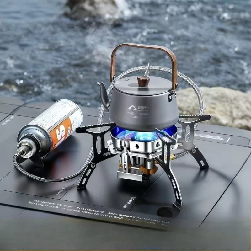 Fornello Portatile a Tre Fuochi in Acciaio Inox per Campeggio, Bruciatore Antivento, Attrezzatura da Campeggio, Fornello a Gas Butano ad Alta Temperatura