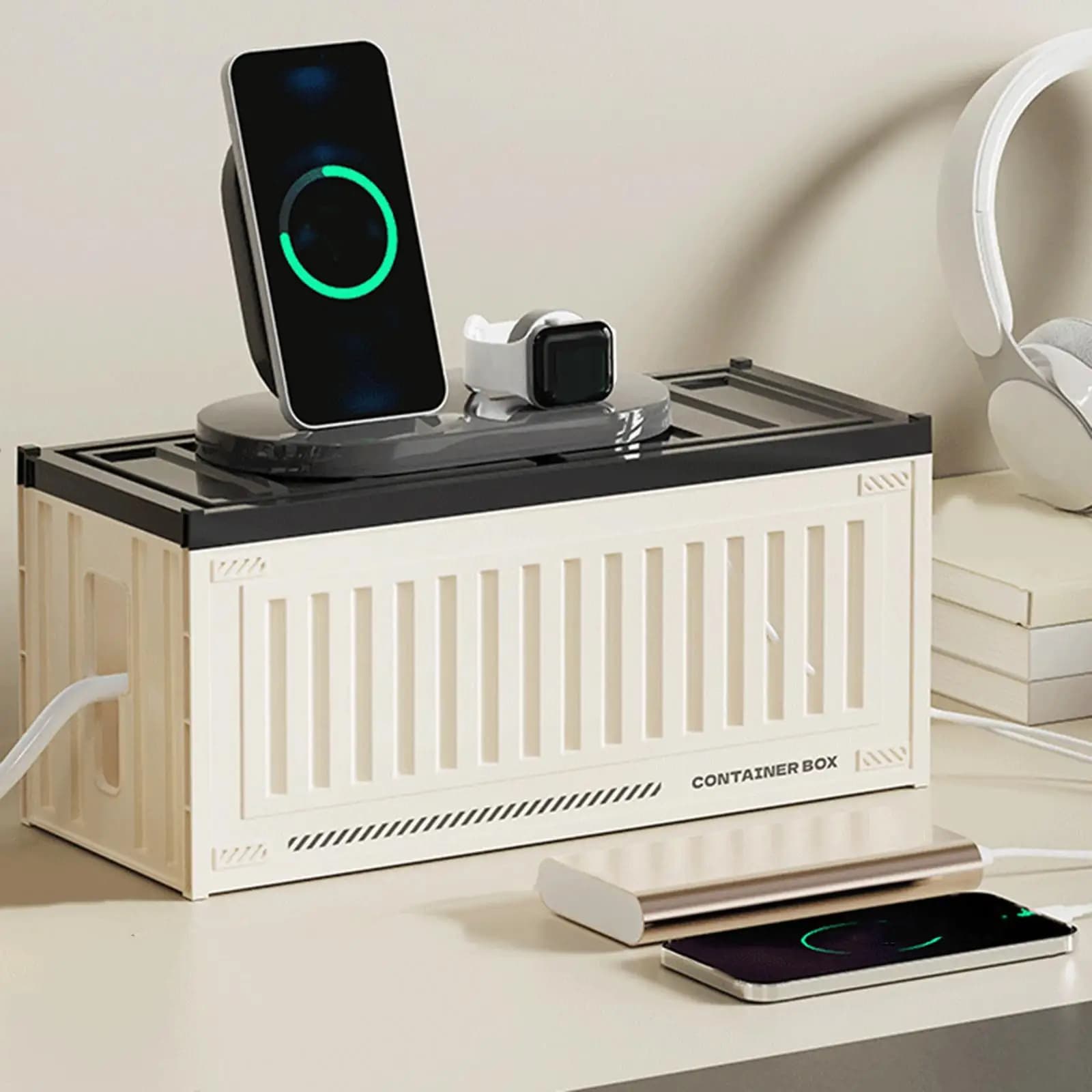 Cable Management Box Cord Organizer Power Strip Protector Box Power Strip Organizer for Office USB Hub Tabletop TV Wires Home