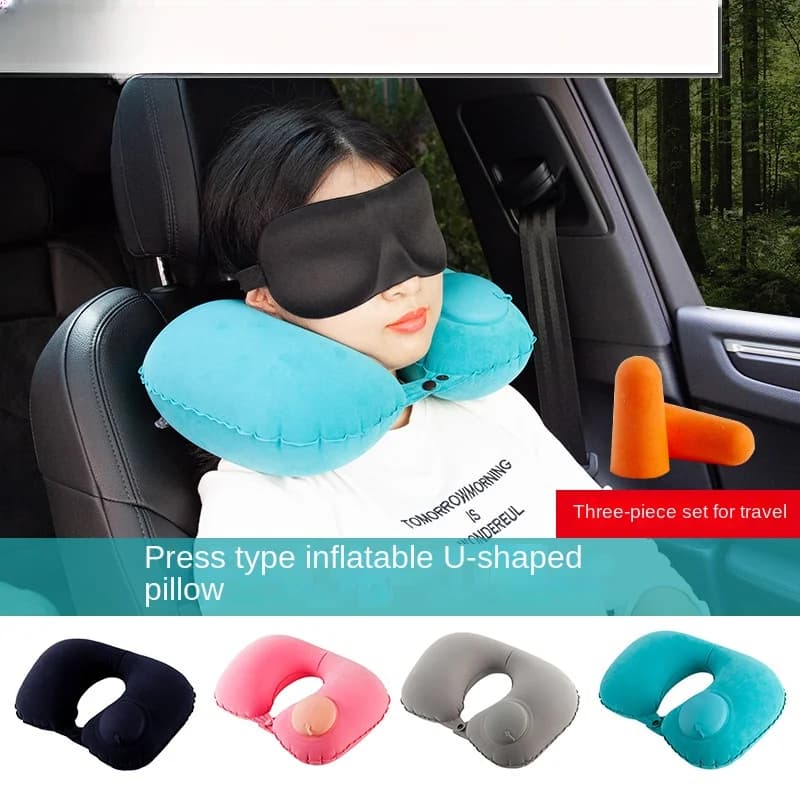 Cuscino da viaggio a forma di U per auto, volo aereo, ufficio, cuscino gonfiabile per il collo, copertura corta in peluche, supporto in PVC, poggiatesta, morbido cuscino per allattamento