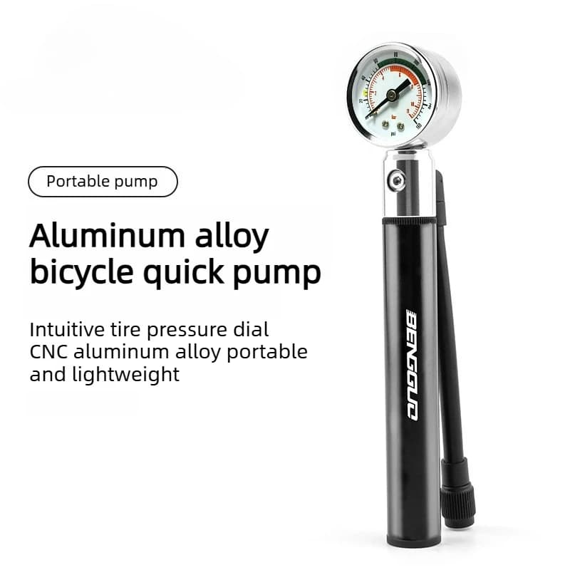 Bike Pump Portable Aluminum Alloy with Pressure Gauge Presta Schrader Valve for Mountain Road Cycling Equipment