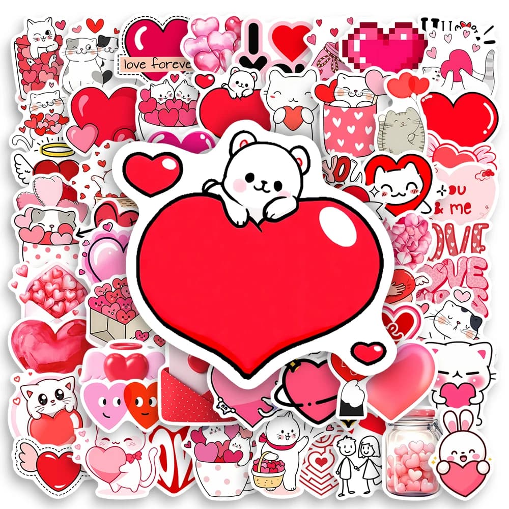 San Valentino Adesivi con cuore d'amore rosso Giocattoli regalo fai da te Decalcomania impermeabile per diario Riviste spazzatura Bottiglie per bagagli per laptop Decorative