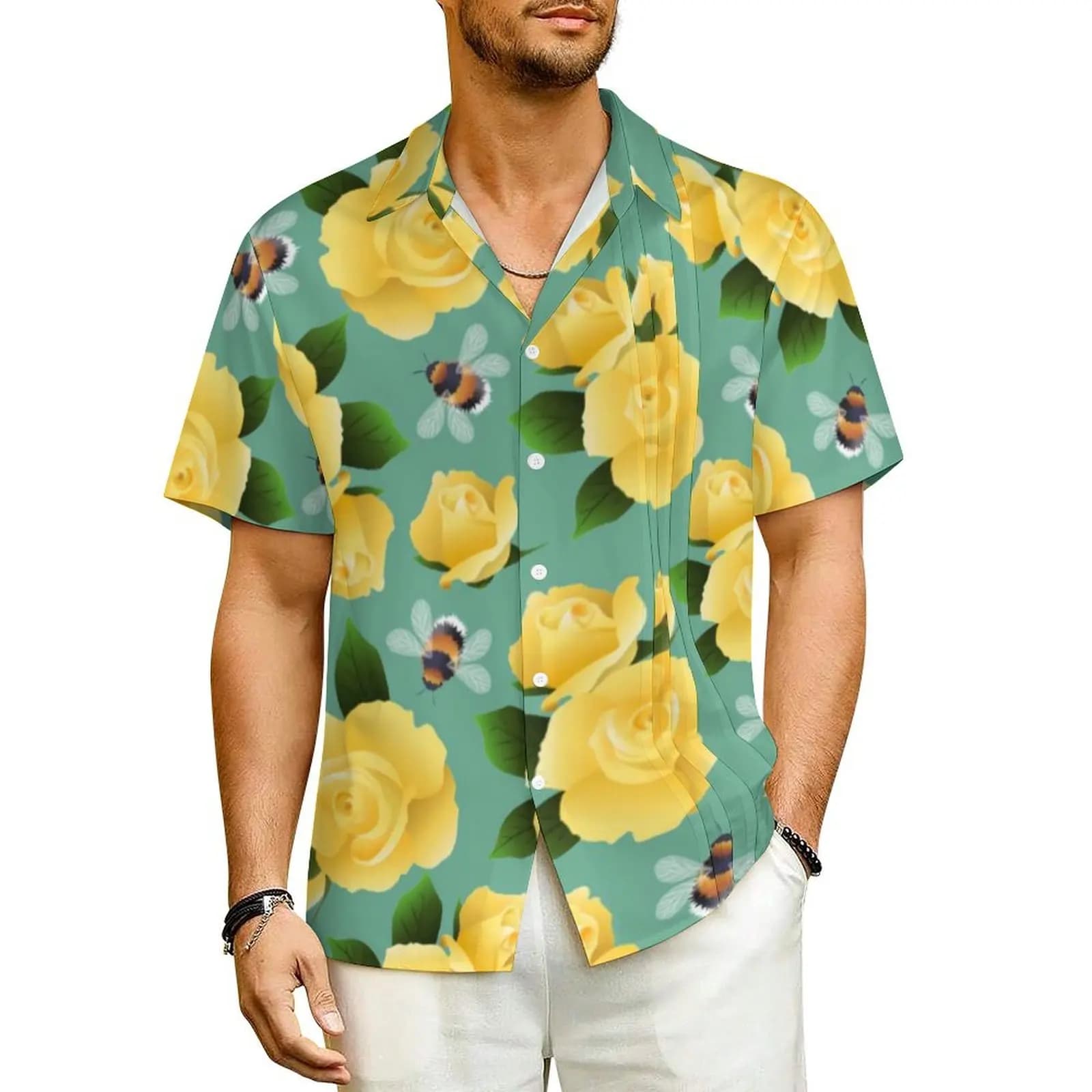 Flying Bees camicia Casual rose gialle stampa Cool camicie estive uomo manica corta Beach Streetwear Graphic Plus Size 4XL camicette