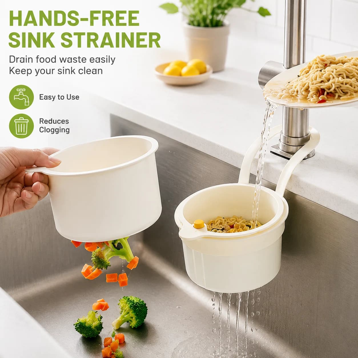 Kitchen Sink Garbage Strainer Basket One Touch Dumping Hanging Food Waste Drain Basket Faucet Trash Filter Holder with Handle