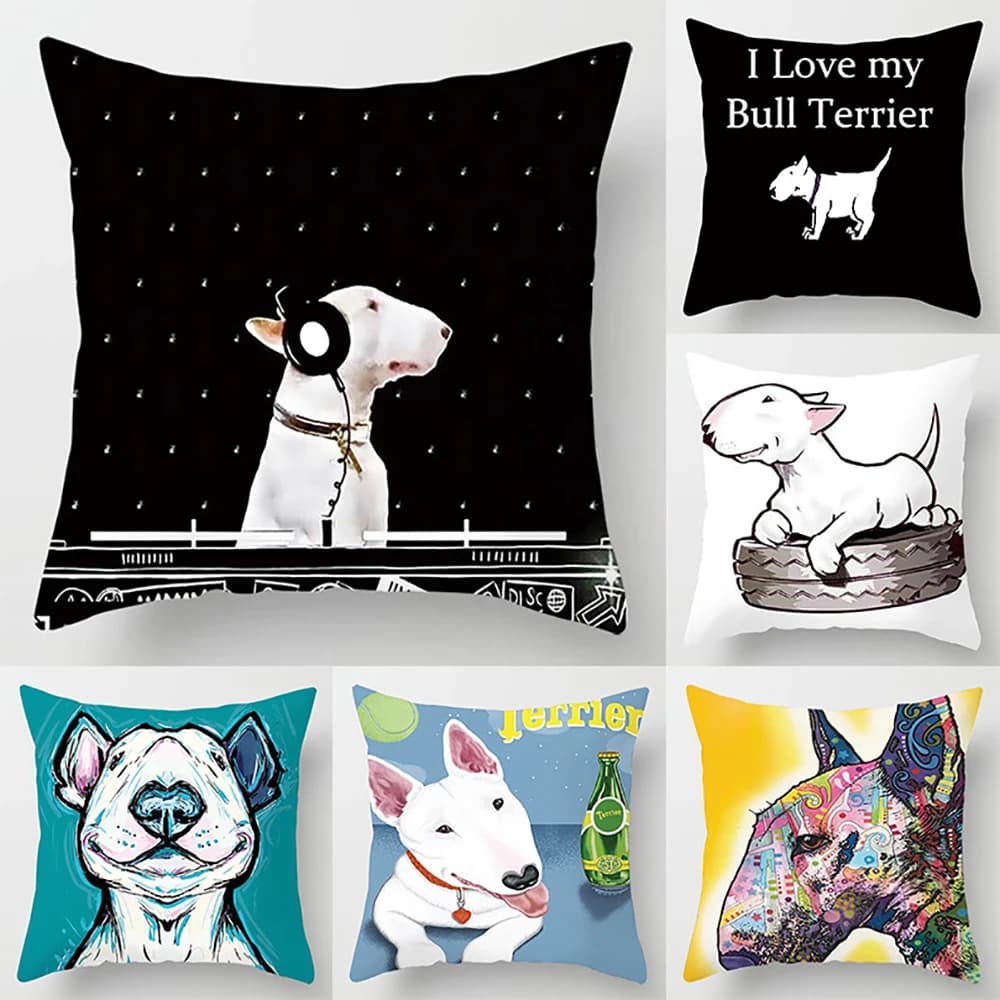 Cartoon Bull Terrier Series Bearing Gift Home Office Decorating Bedroom Sofa Car cushion cover Funda de almohada