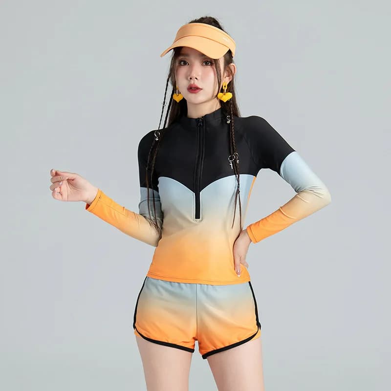 Minsu Women's Swimwear Storage Boxer Slip Sport Casual Three-piece Set Long Sleeve Solar Protection Swimwear New Slimming
