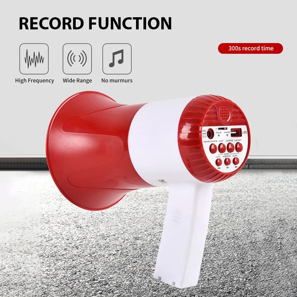 Megafono Altoparlante 50W Potenza Portatile Megafono Megafono Sirena Vocale/Modalità di Allarme Controllo del Volume Chiavetta USB Scheda TF Allarme BT