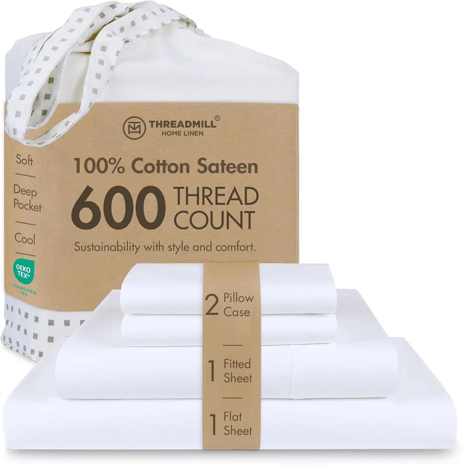 Lenzuola 100% Cotone per Letto Queen Size - Set Lenzuola Queen con Tasca Profonda 40 cm e 600 Fili