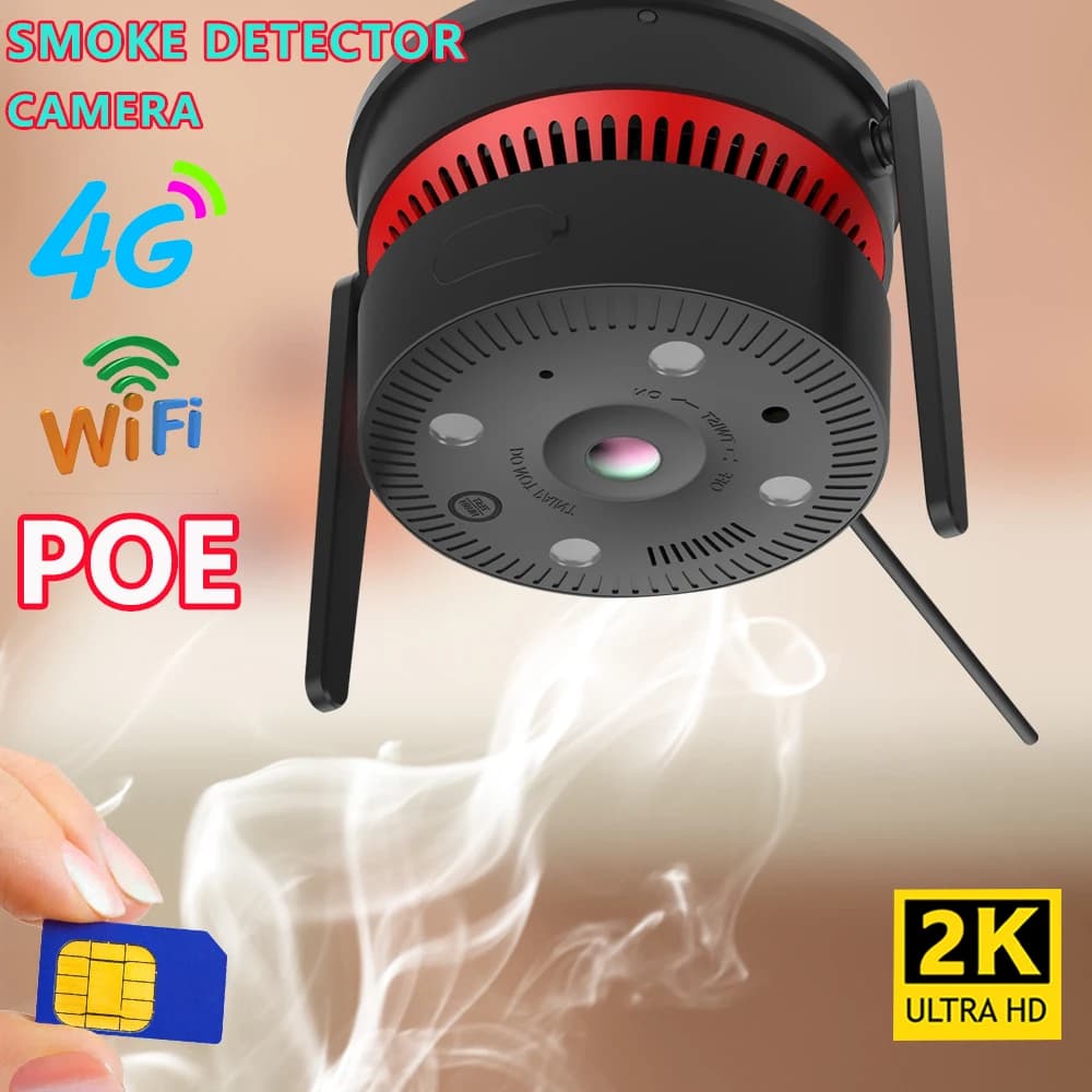 Rilevatore di fumo da 4 MP con telecamera POE 180 ° Wide Angel View Rilevamento intelligente del fumo Avviso in tempo reale Cucina ONVIF Ristorante