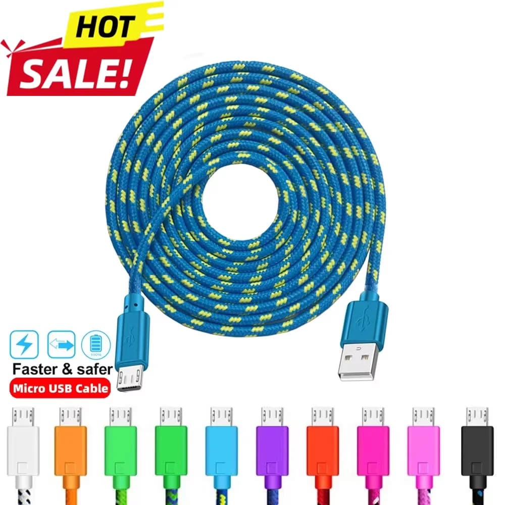 Cavo micro USB intrecciato in nylon 1m/2m/3m Cavo di ricarica USB per sincronizzazione dati per Samsung HTC LG Huawei Xiaomi Cavi telefoni Android Consegna veloce 4-6 giorni Arrivo