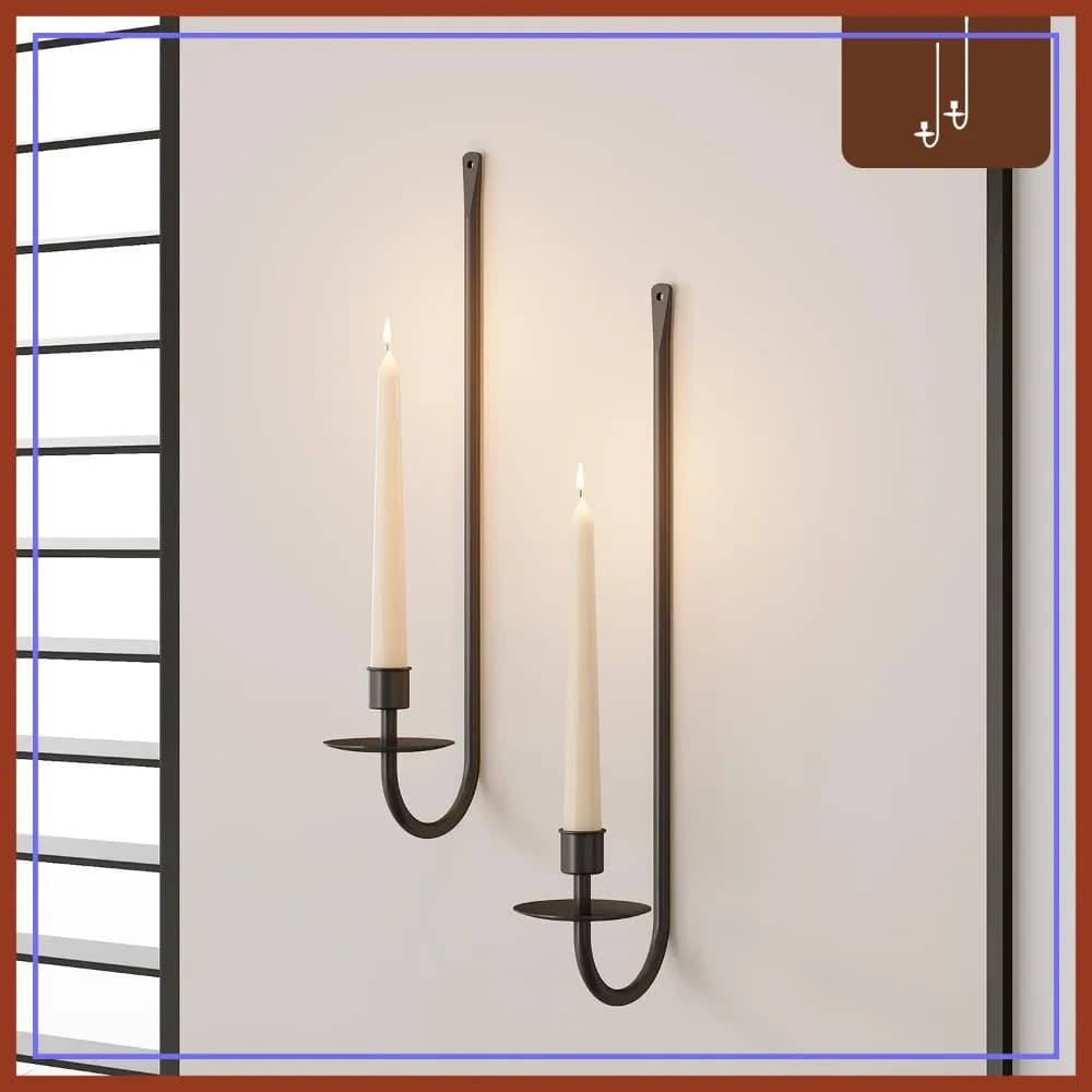 Set di 2 Applique Moderne in Metallo, Portacandele Sospesi per Soggiorno, Caminetto in Stile Rustico, Matrimoni