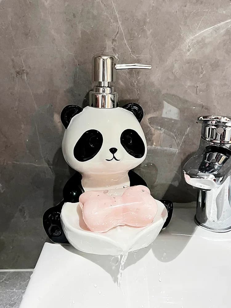 Bottiglia di lozione Panda creativa Scatola di sapone a doppio scopo Shampoo due in uno Gel doccia Dispenser di sapone con bottiglia divisa in ceramica
