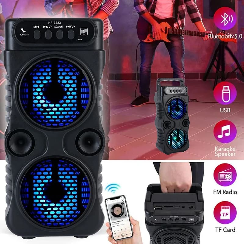 Altoparlante Wireless portatile da esterno Dual 3 pollici Music Stereo Subwoofer Bass alimentatore USB per feste di ballo famiglia Karaoke