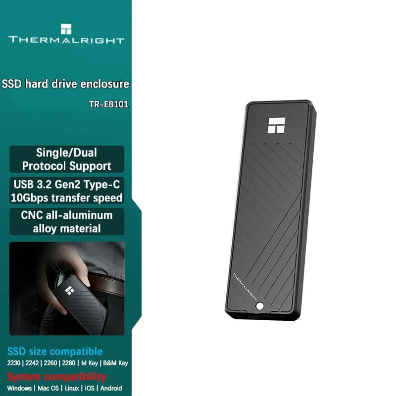Thermalright TR-EB101 Box Esterno M.2 NVMe SSD Type-C 3.2 in Alluminio, Doppio Protocollo NVMe/SATA 10Gbps per Laptop e Smartphone