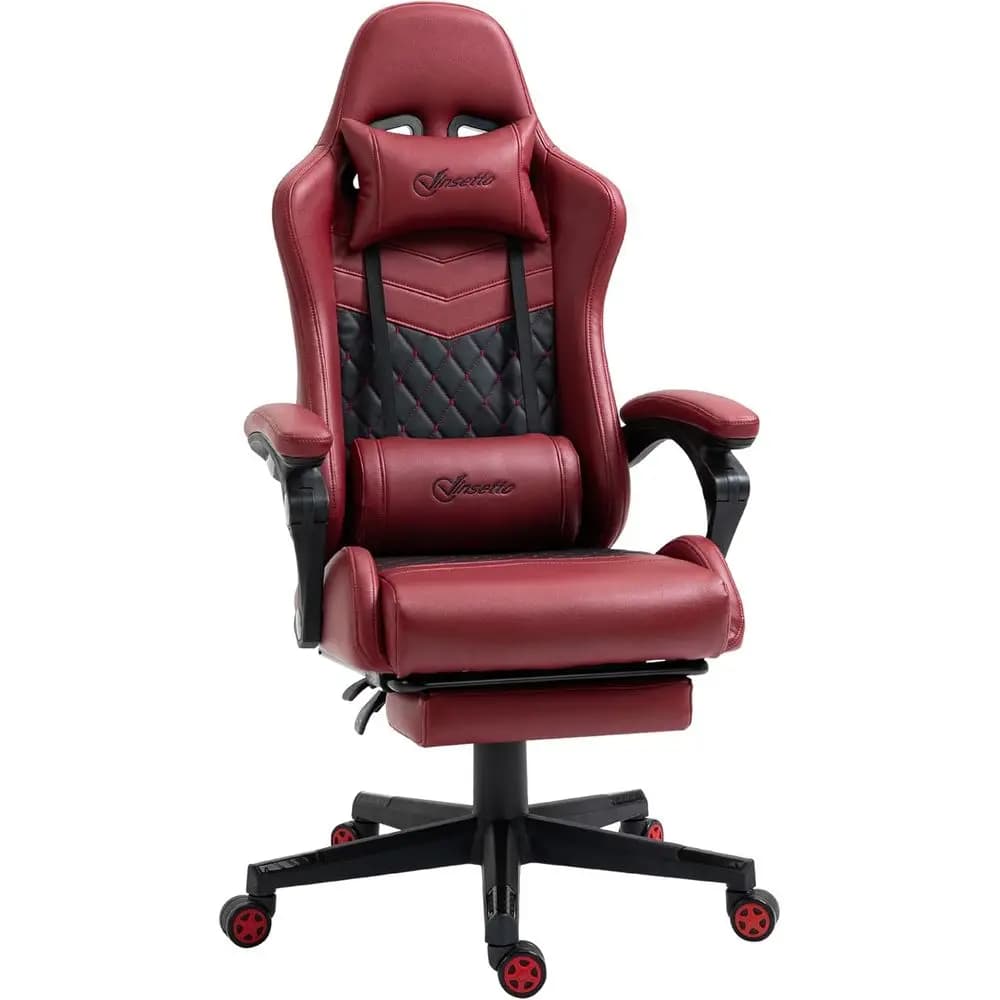 Sedia da gaming reclinabile girevole con schienale alto, poggiapiedi, supporto lombare, altezza regolabile, colore rosso