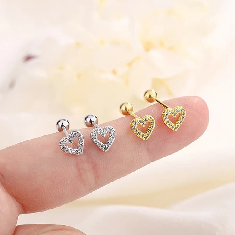 1 paio di orecchini a cuore cavo con zirconi scintillanti, piercing per cartilagine, per donne e ragazze, gioielli minimalisti, regalo per feste e compleanni
