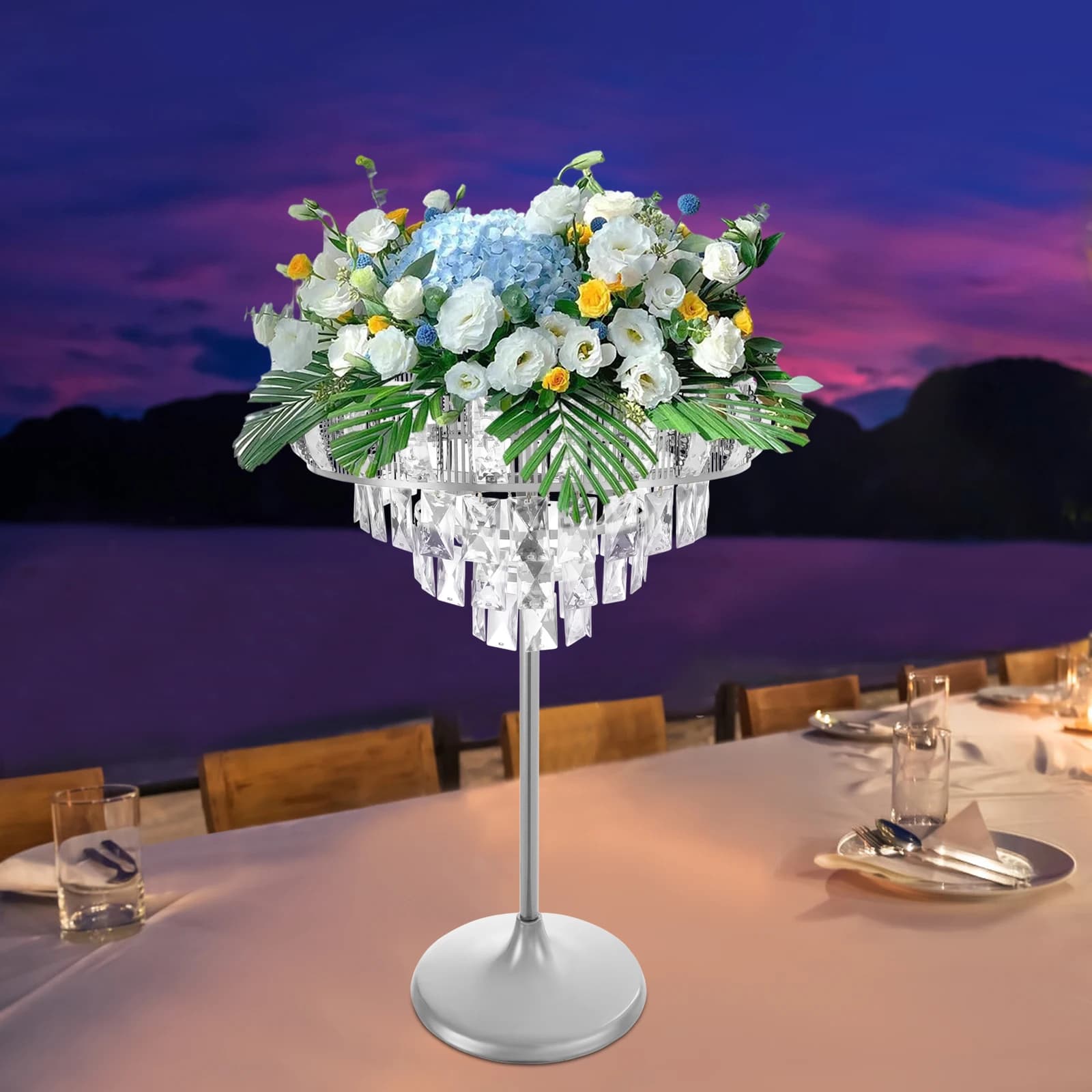 Silver Iron 42*60 cm Ice Curtain Ornaments D Crystal Waterfall Hanging Wedding Display Flower Support Flower Support