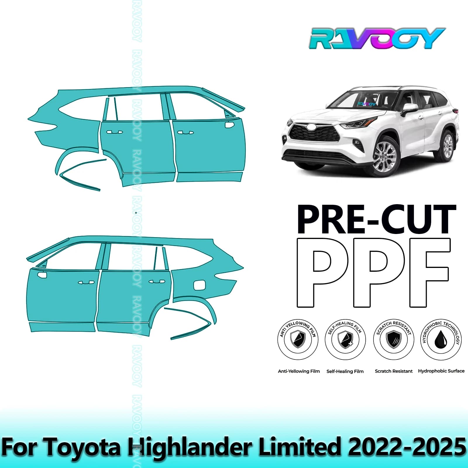 Per Toyota Highlander Limited 2022-2025 8.5mil Trasparente Opaco Pre-Cut PPF Porta e Pilastro A/B Kit TPU Pellicola di Protezione Della Vernice Set